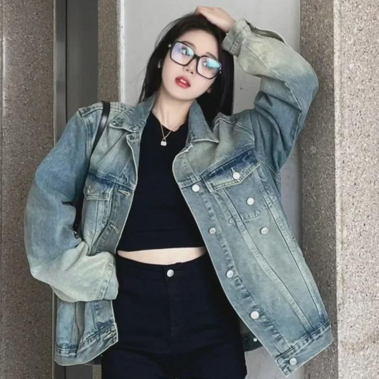 Женская куртка свободного покроя из денима в американском стиле в стиле ретро - стиль BF, рабочая одежда весна и осень
