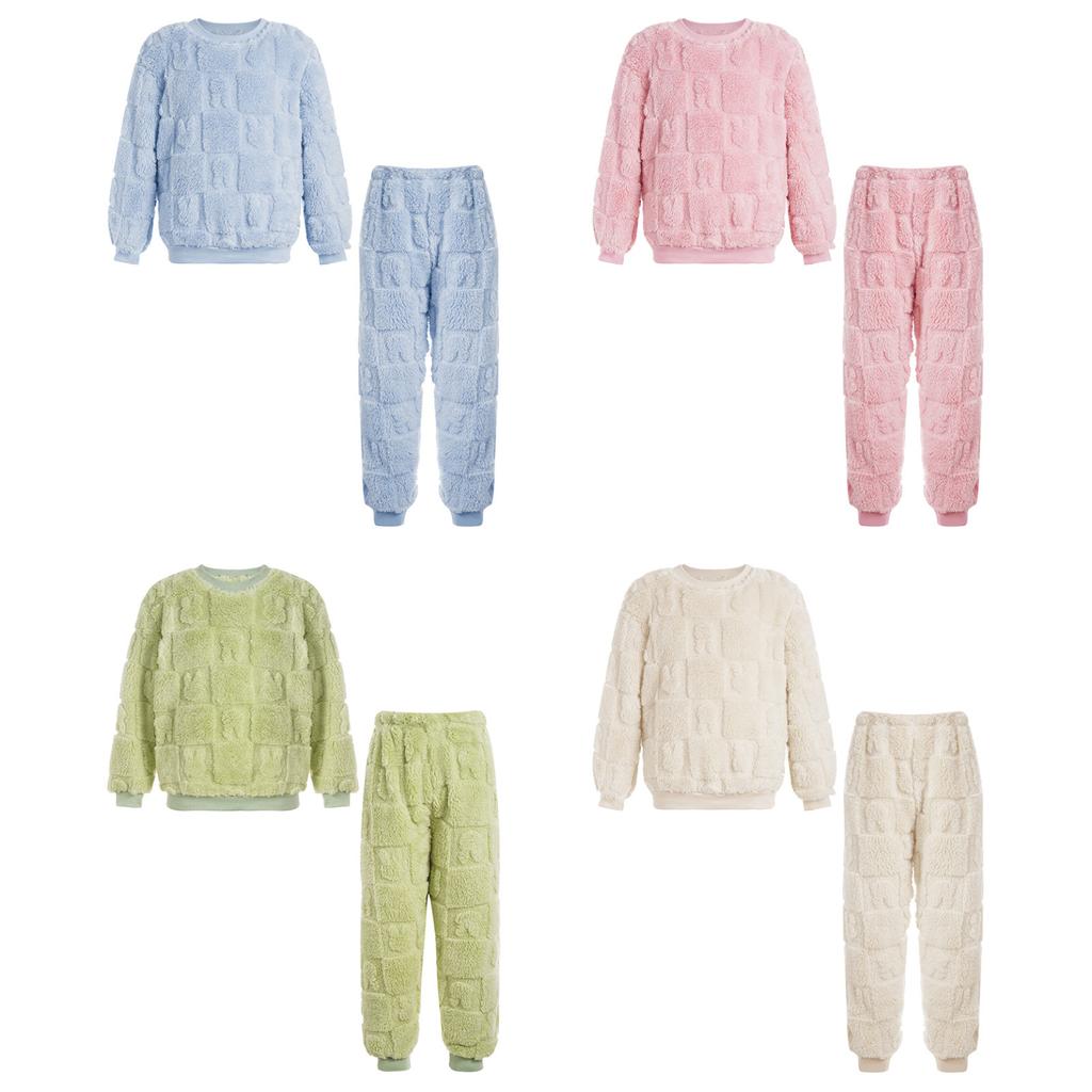 Children's Girls Boys Pyjamas Soft Loungewear Sleepwear Winter Warm Long Sleeve Tops with Pants Leisure Suit