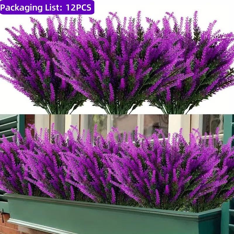 12pcs Artificial Lavender Flower Bouquets - Realistic Plastic Flowers for Home, Garden, Wedding, Holiday, Party Decor