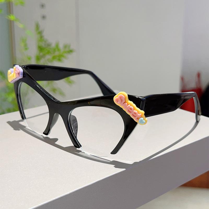 Women Vintage Anti Blue Light Cat Eye Glasses Women Sexy Lady Half Frame Eyewear DIY Cute Decorative Fashion Ball Dress Up Flat Mirror