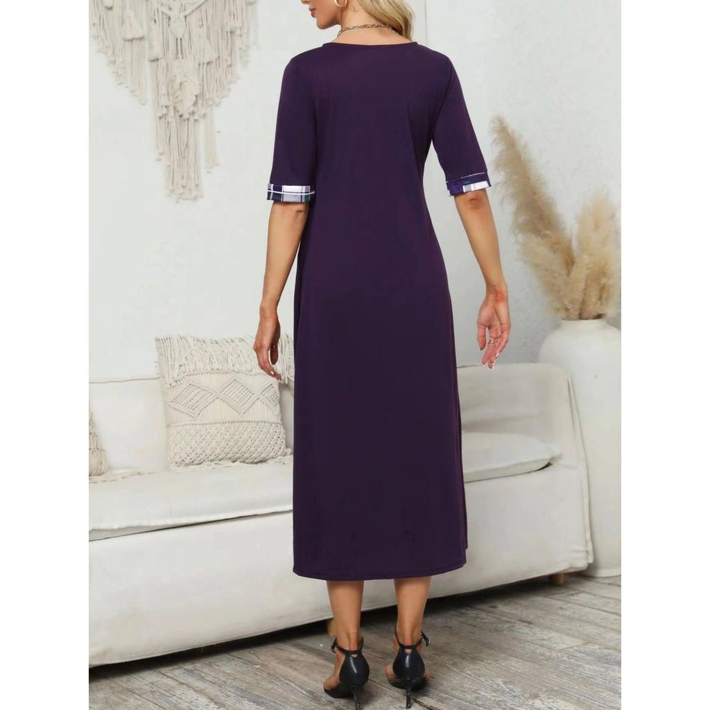 Женское винтажное длинное платье больших размеров со средним рукавом и круглым вырезом с принтом