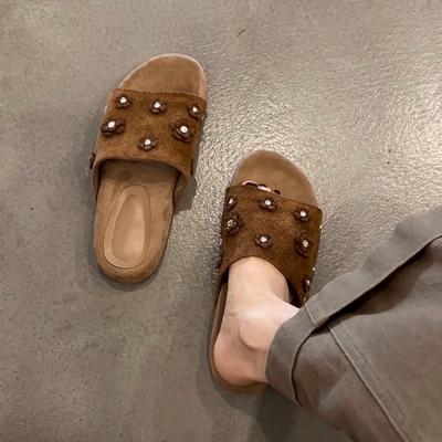 Версия из овчины~ Модные крутые шлепанцы с открытым носком женские 2025 лето новая толстая подошва для улицы анти-велюровые универсальные сандалии