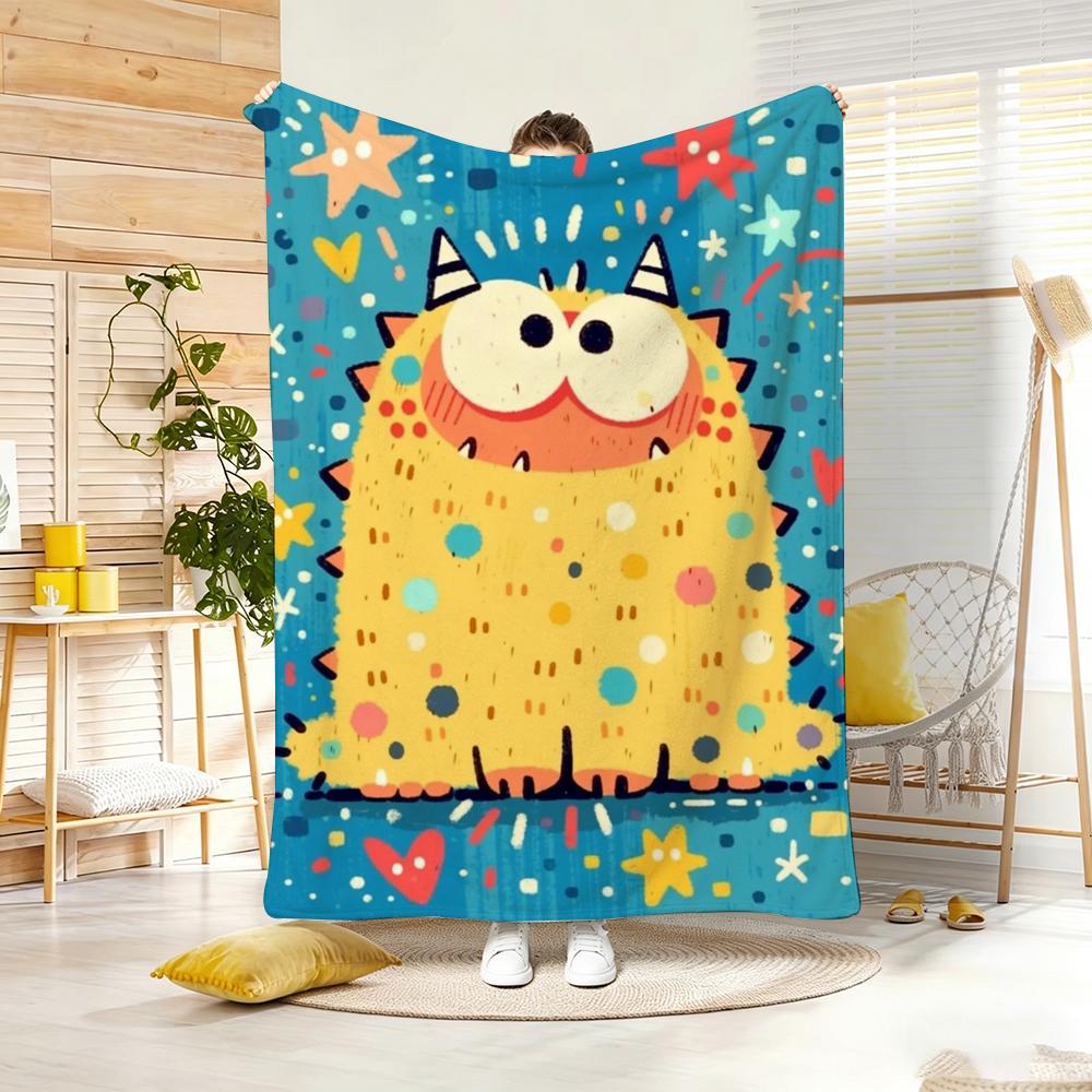 Painting Cute Monster Illustration Throw Lightweight g Flannel Blanket Soft Skinfriendly for Summer Cooling