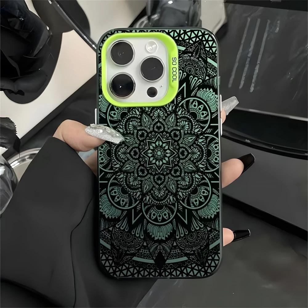 Цветочный чехол с узором Мандала Тотем для iPhone 16 11 12 13 14 15 Pro Max XR 8 Plus, устойчивый к царапинам, двухслойный, из твердого пластика IMD