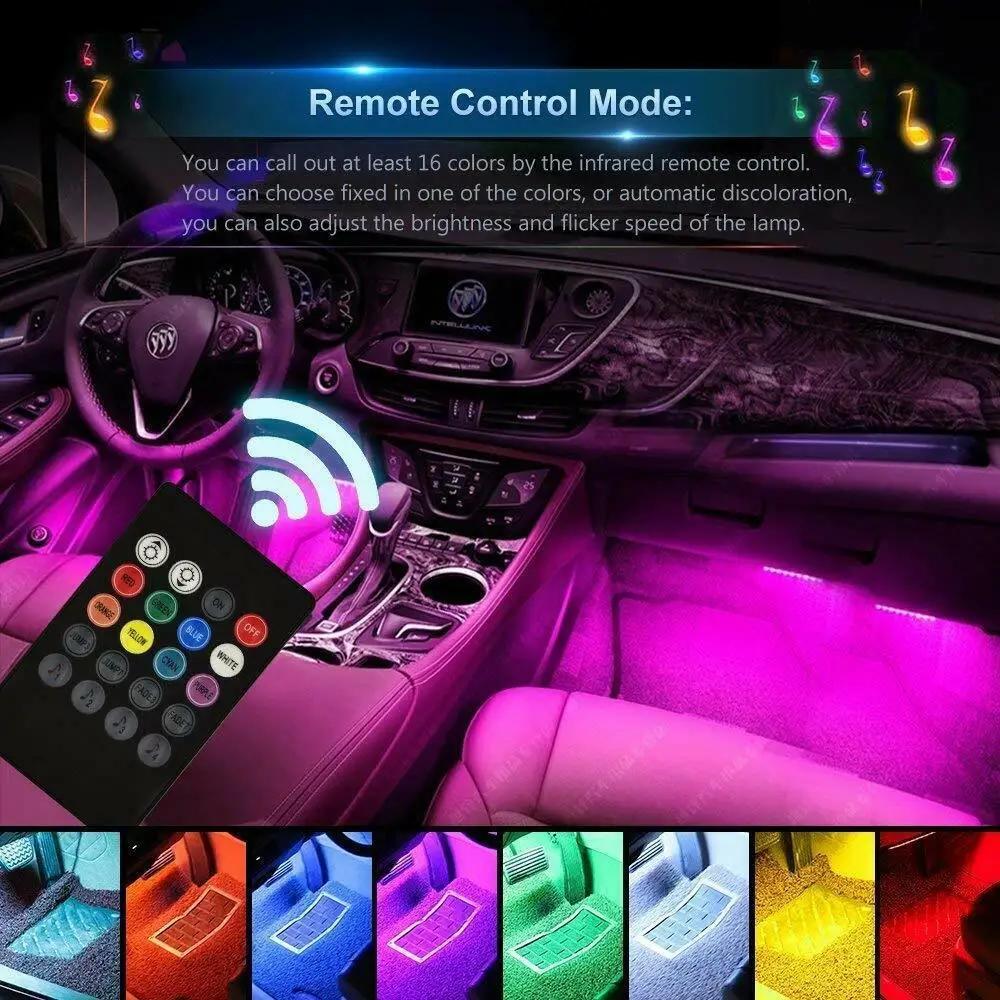 48 светодиодная RGB подсветка салона автомобиля с пультом дистанционного управления, с функцией синхронизации с музыкой и питанием от USB