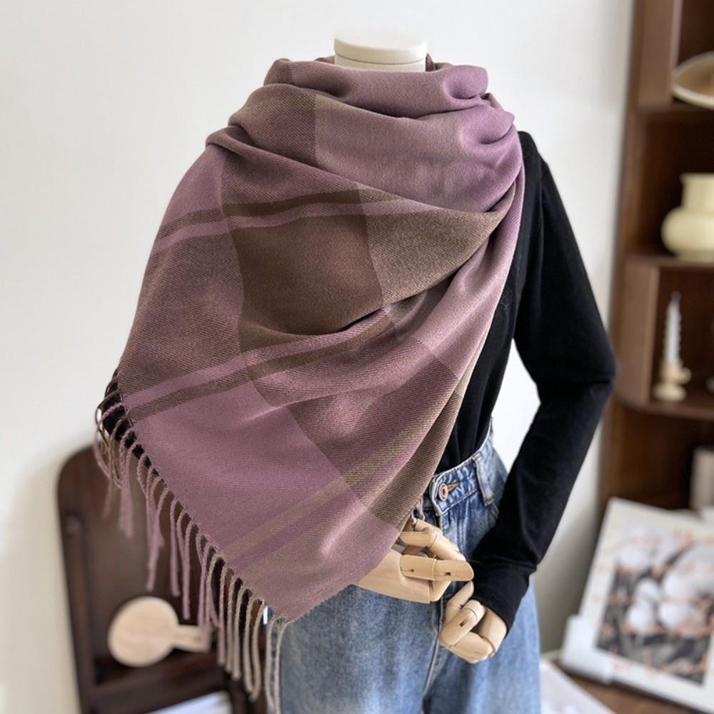 Windproof Plaid Scarf Keep Warm Shawl Wrap Fashion Imitation Cashmere Shawl Girl