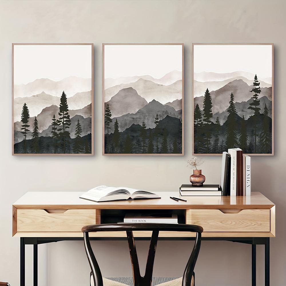 3PCS Nordic Painting Canvas Print Abstract Forest Mountain Nature Landscape Wall Art for Living Room Bedroom Office Home Decor