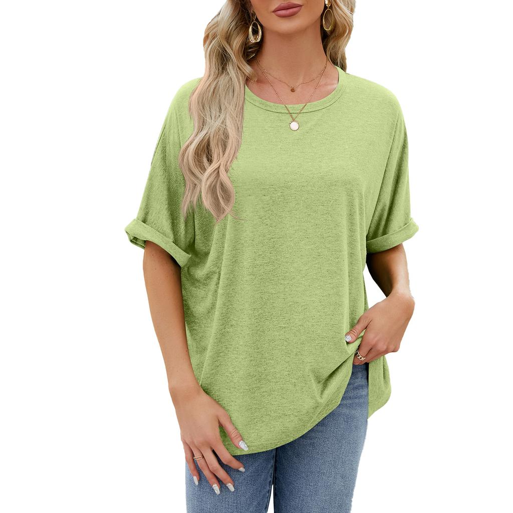 Summer New Women's T-shirt Solid Color Round Neck Loose Short-sleeved T-shirt Tops