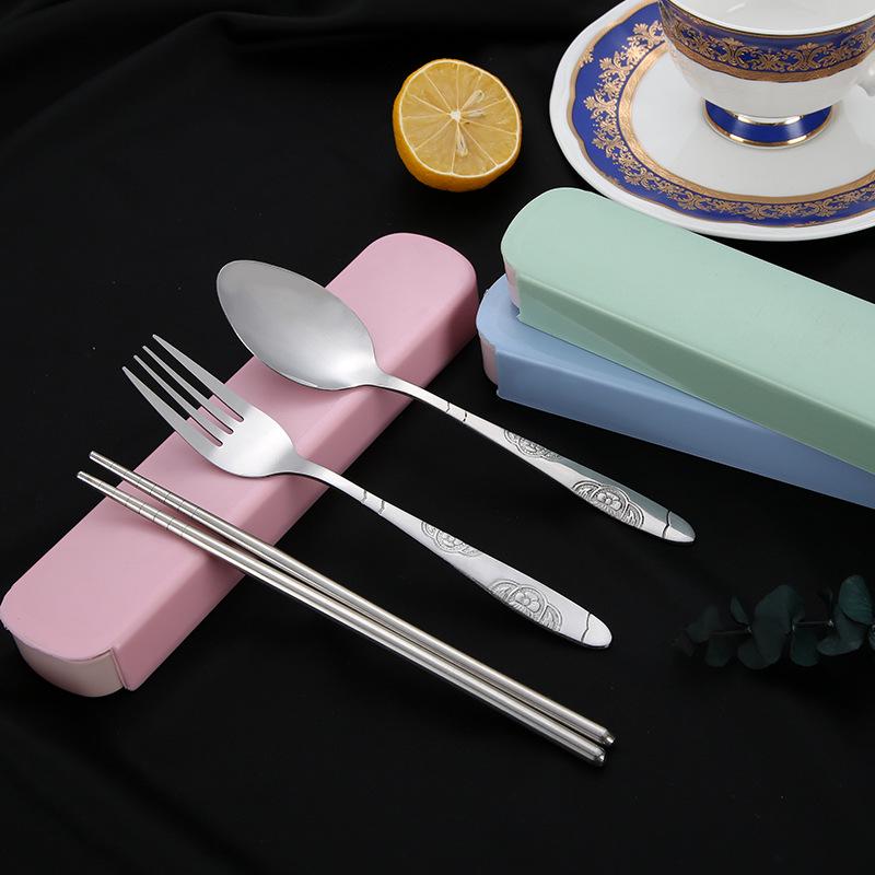 Portable Stainless Steel Travel Cutlery Set: Fork, Spoon & Chopsticks - Perfect for Students and Outdoor Use