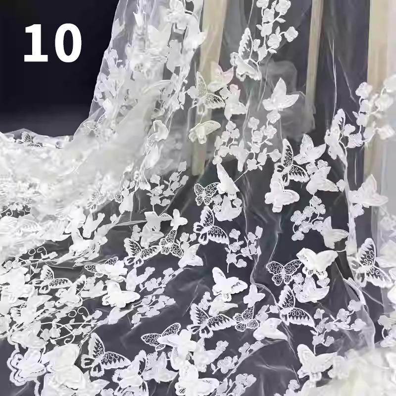 Ткань с вышивкой 3D-бабочки, вышитая вручную ткань для самостоятельного шитья, свадебное платье, водорастворимая сетчатая вышитая кружевная ткань