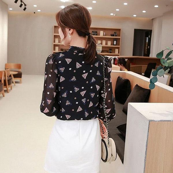 Floral Chiffon Shirt Blouse Female Korean Version 3/4 Sleeve Shirt Fashion Small Shirt Top Elastic Cuffs