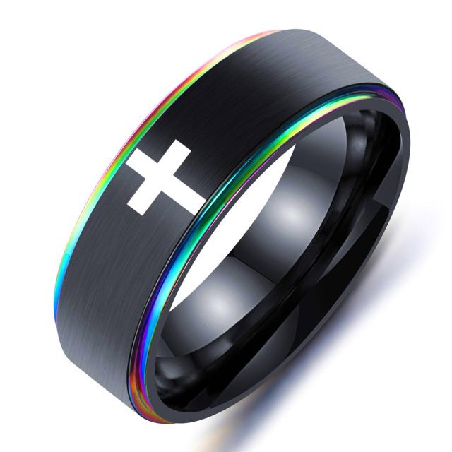 6mm 8mm Stainless Steel Cross Ring Christian Jesus Christ Lord Prayer For Men And Women