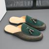 Fashion Men's Mules Half Shoes Designer Men Dress Shoes Loafers Causal Shoes Summer Black Green Breathable Leather Shoes for Men Flats