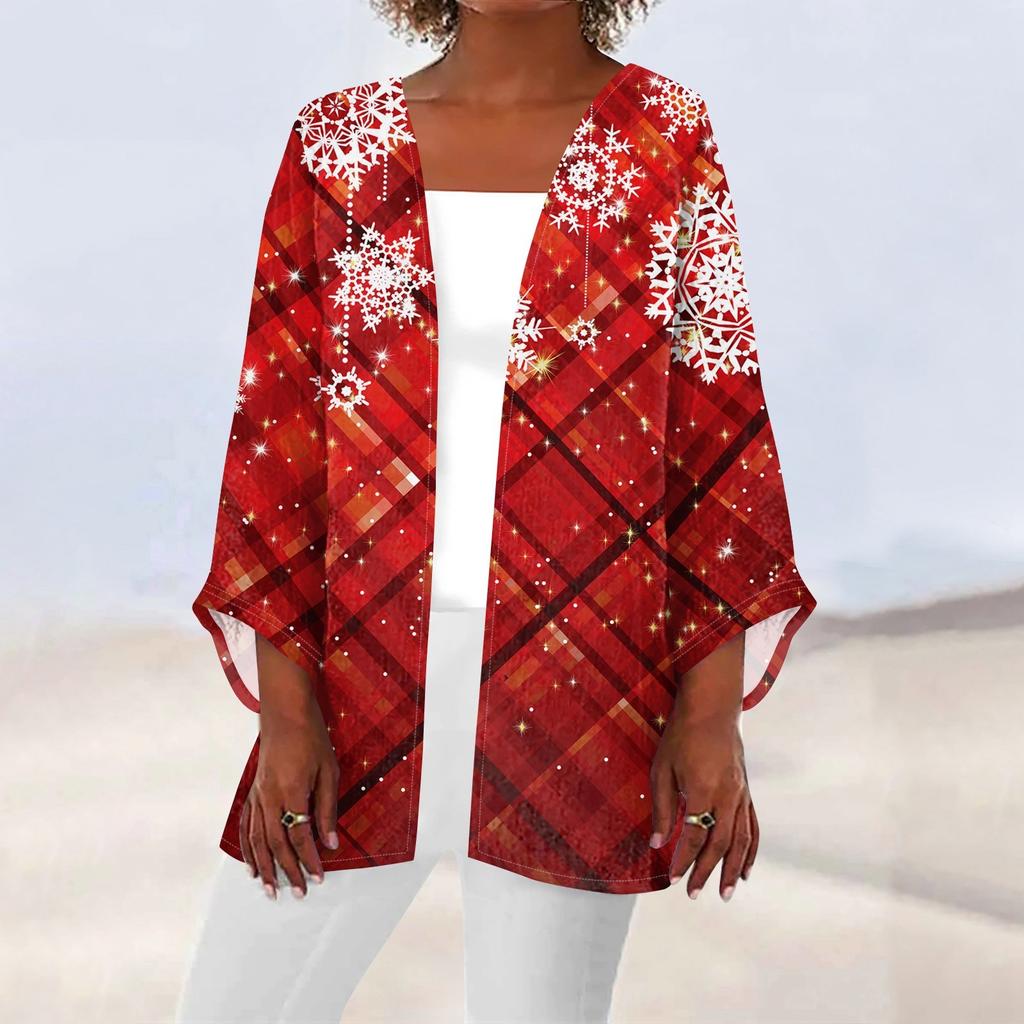 Женская повседневная мода с рождественским принтом легкая куртка средней длины кардиган