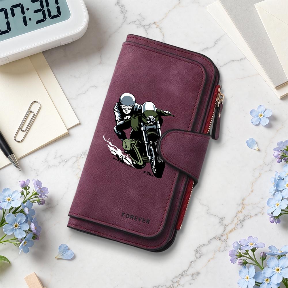 Biker Print Long Wallet Forever Multi Card Case Fashion Leisure Portable Durable