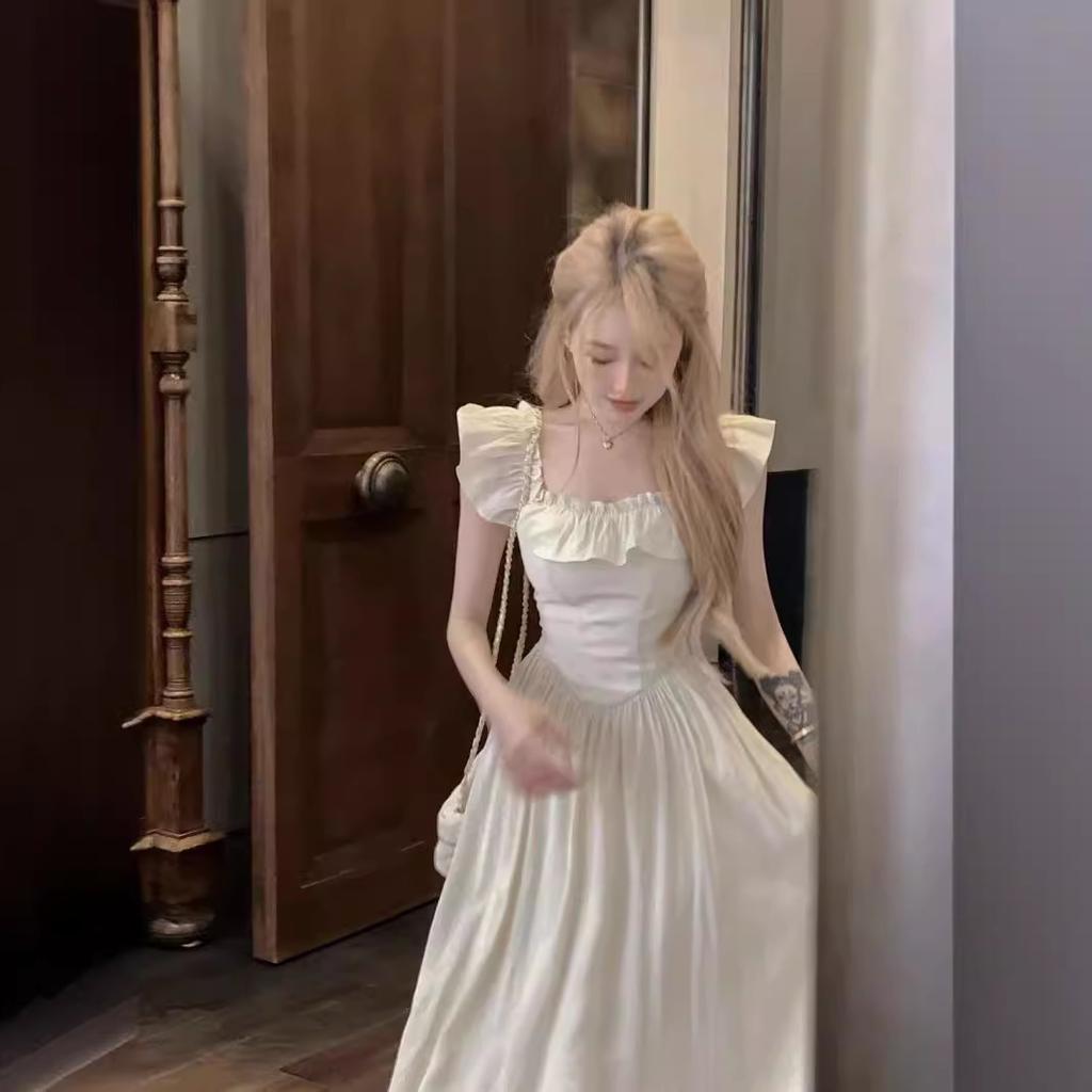 Летнее милое розовое длинное платье с рукавами «фефе» и квадратным вырезом