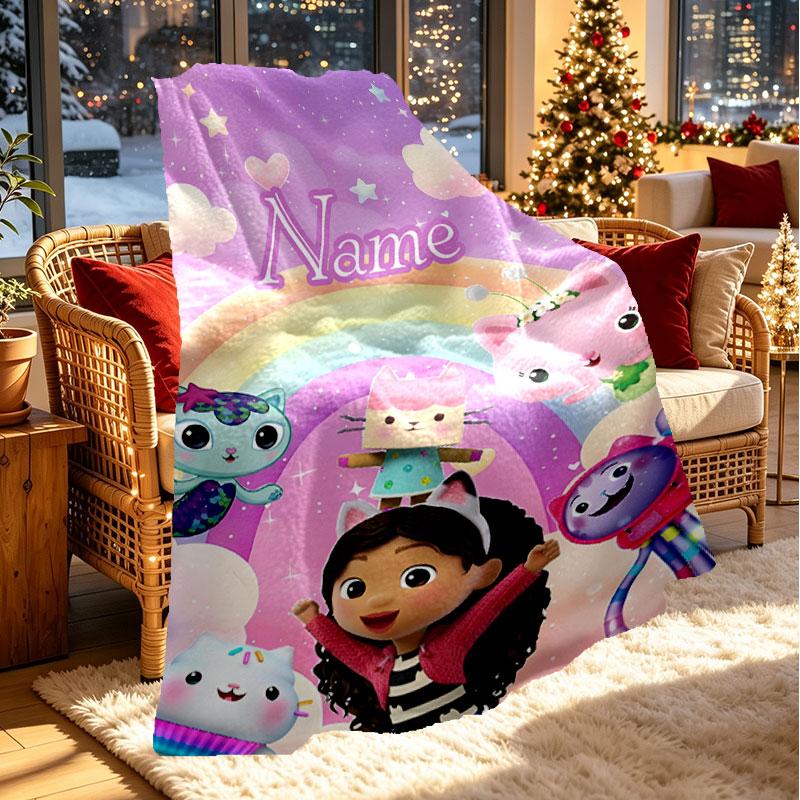 Custom Name Personalized Gabby's Dollhouse Print Blanket, Home Decor, Bedroom, Sofa, Camping, Couch, Gifts for Birthday Christmas