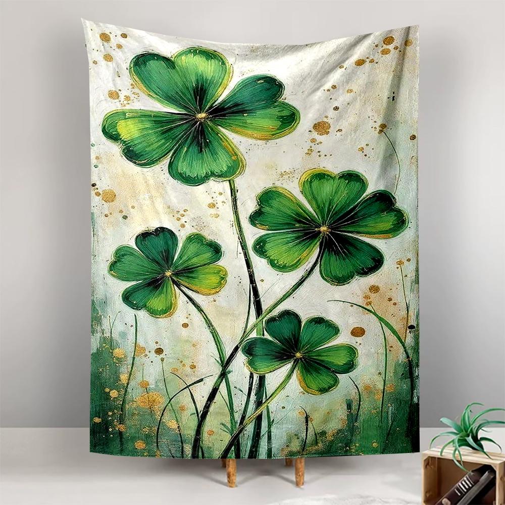Four Leaf Clover Art with Gold Accents Patterned tapestry for bedroom and living room home decor