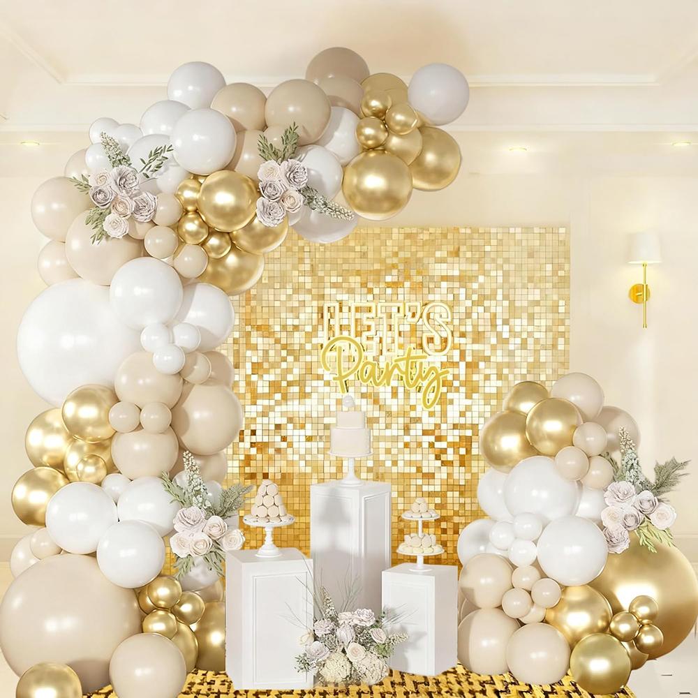 Sand White Balloons Garland Kit White Gold Balloon Arch Gender Reveal Birthday Party Baby Shower Wedding Anniversary Decoration