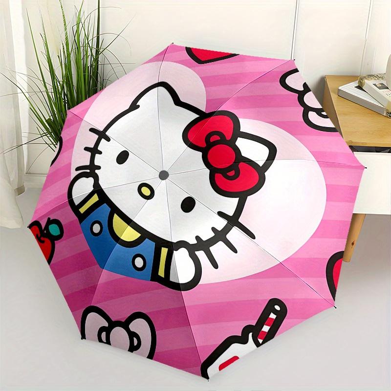 Hello Kitty, Автоматический складной зонт-трость с бантом, Прочная конструкция с 8 спицами, Компактный и стильный, Отлично подходит для кемпинга, Хэллоуина, Рождества, Дня матери