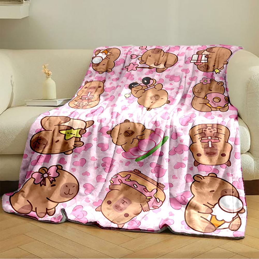 Cute Capybara Heart Pattern Blanket for all seasons blanket lunch break throw gift
