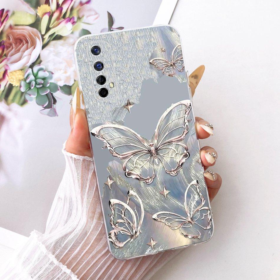 For Realme 7 RMX2151 / 7 Pro RMX2170 Cute Flower Butterfly Cat Painted Case For Realme7 RMX2155 Soft Silicone TPU Phone Cases