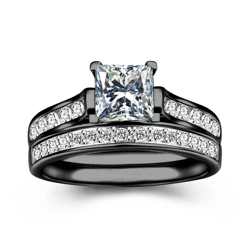 Fashion Couple Rings Romantic Women Blue Rhinestones CZ Rings Set Trendy Men Stainless Steel Rings Wedding Band Jewelry Gifts