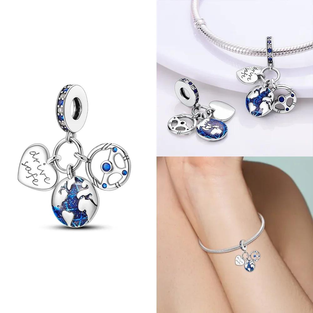 Plata De Ley Copper Travel Dangle Charm Eiffel Tower Original Charms Beads Fit Charms Women Bracelet Jewelry Gift