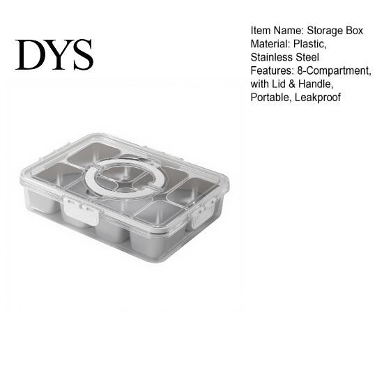 Compartment Snack Box for Office Lunch Snackle Container, Stainless Steel Divided Serving Tray with Lid & Handle, 8 Large Compartments Fruit