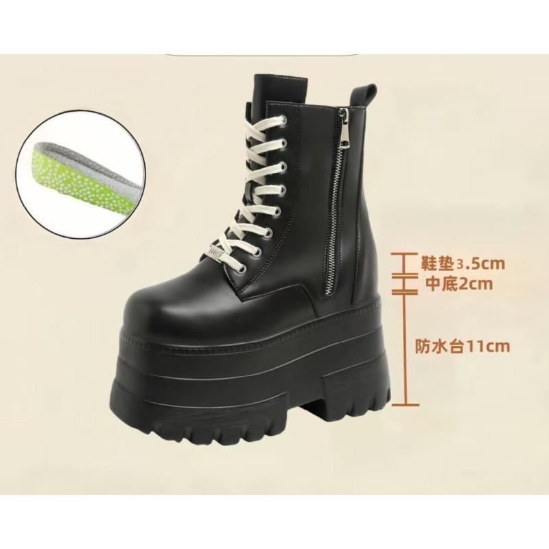 Мода 17 СМ, 13 СМ Женские Ботинки на Платформе Повседневная Уличная Обувь Массивные Простые Ботильоны на Шнуровке Крутые Ботинки для Вечеринки в Ночном Клубе Черные