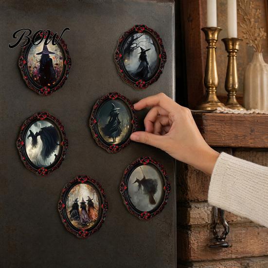 Halloween Refrigerator Magnets Wooden Magnetic Fridge Magnets, Vintage Gothic Witch Ghost Photo Spooky Metal Locker Decorations Frame, Waterproof