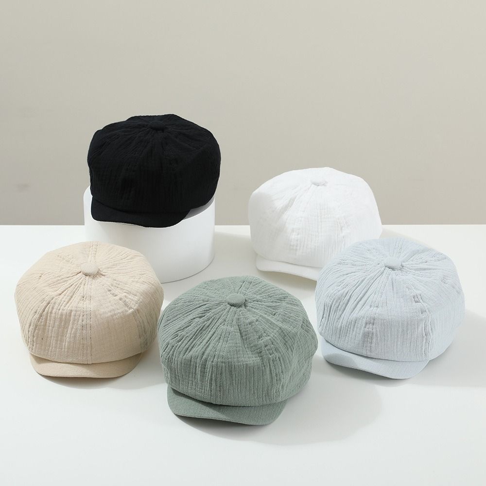 Solid Color Kids Newsboy Cap Visor Baby Beret Retro Children Forward Hat Boy Girl