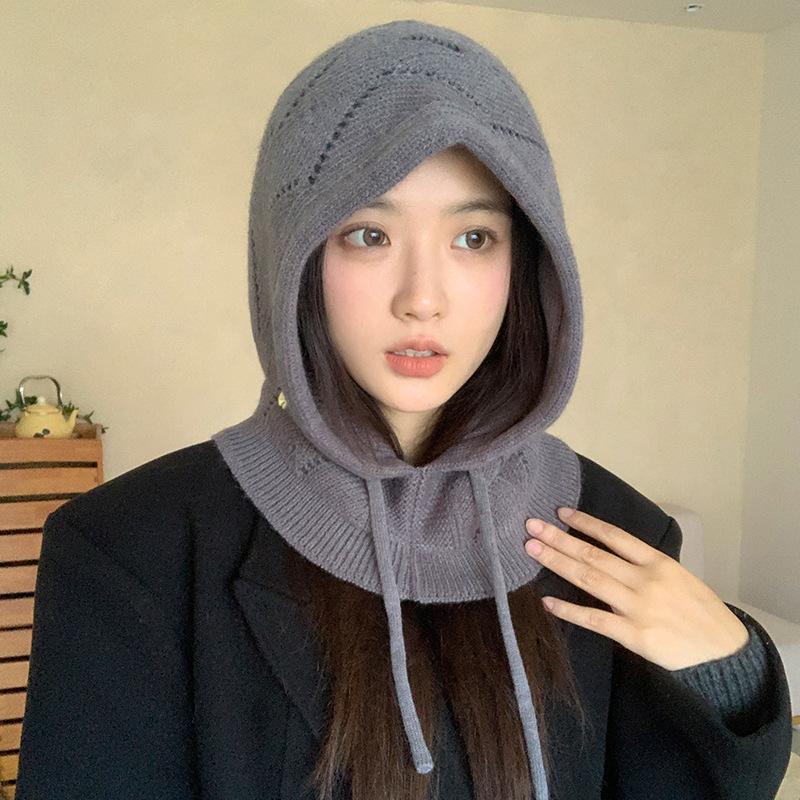 Женская зимняя мягкая шапка-бини, худи, балаклава, шарф с капюшоном - Термальная маска для лица и гетра для шеи, эластичная, регулируемая застежка на шнурке, ветрозащитная