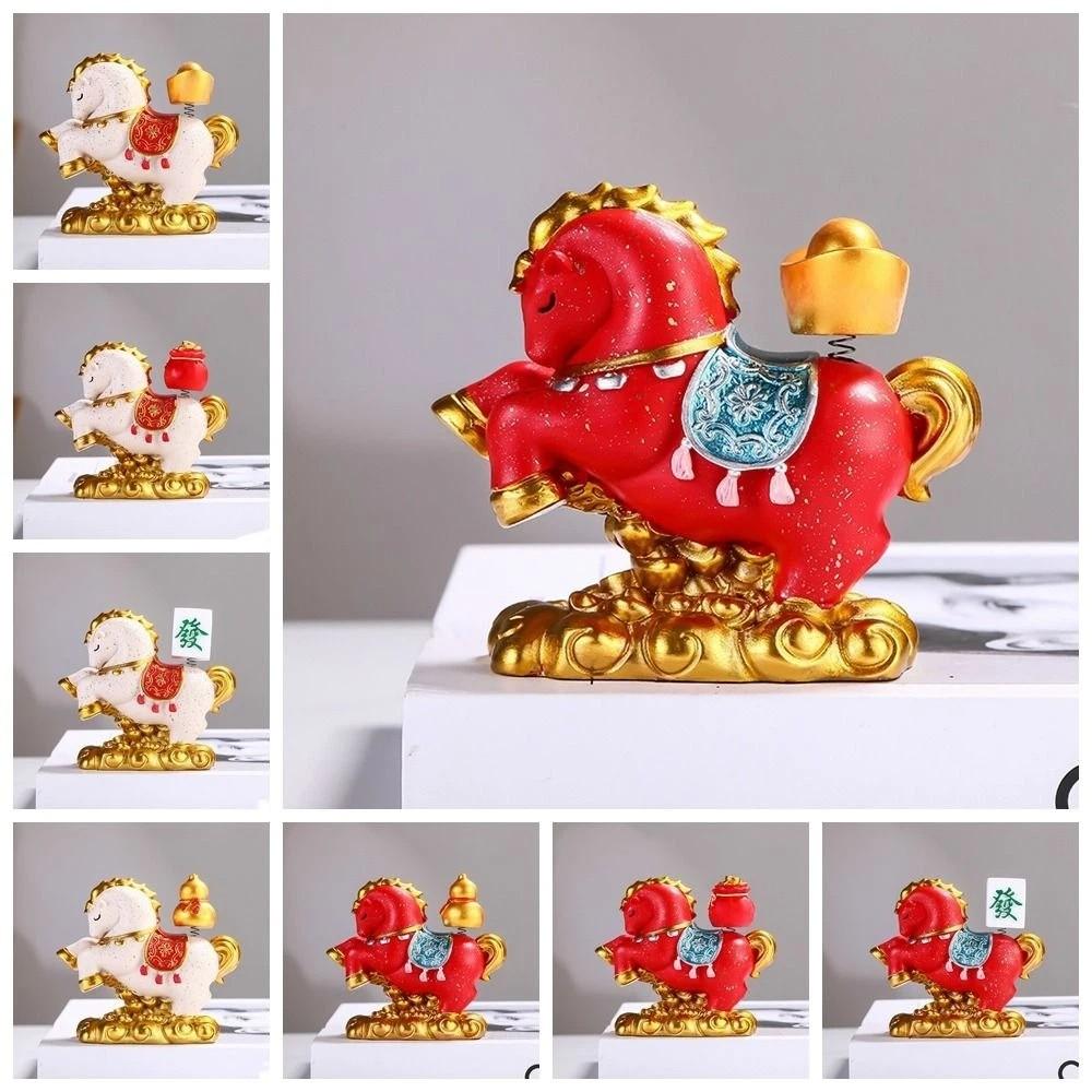 Gift Resin Horse Figurine Desktop Ornament Chinese Style New Year Mascot Miniature Red Good Luck Zodiac Ornaments Cabinet