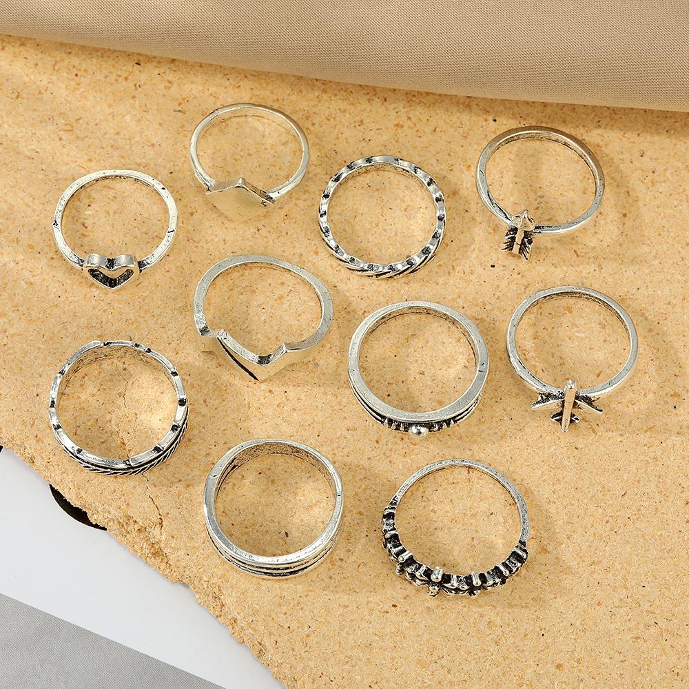 10шт творческий любовь самолет стрелка ретро панк кольца набор женщин модные ювелирные изделия