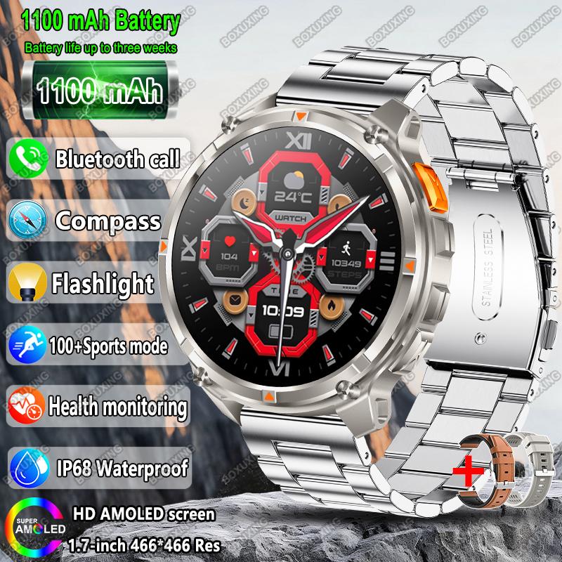 Новые умные часы Military T-Rex 3 для мужчин, батарея 1100 мАч, AMOLED, водонепроницаемость IP68, компас для улицы, Bluetooth-вызовы, спортивные умные часы