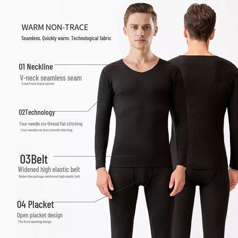 Комплект мужского термобелья: Бесшовный, плотный, сохраняющий тепло осенне-зимний костюм с двухсторонним немецким бархатом.