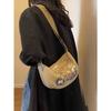 Shoulder Bag for Women Cartoon Bear Pattern Saddle Bag Fashionable Girl Canvas Dumpling Bag