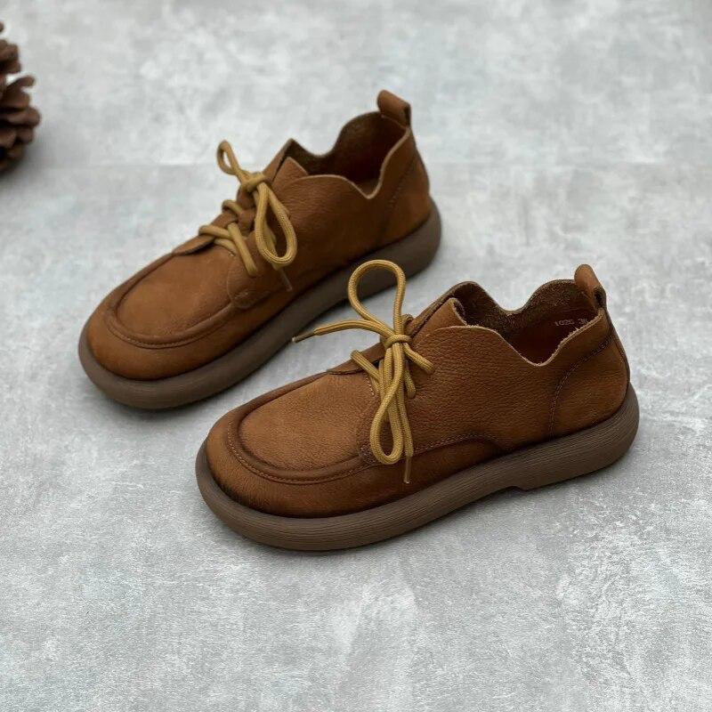 Johnature Ретро женская обувь с круглым носком на шнуровке из натуральной кожи на мягкой подошве, однотонные туфли-лодочки из воловьей кожи для отдыха