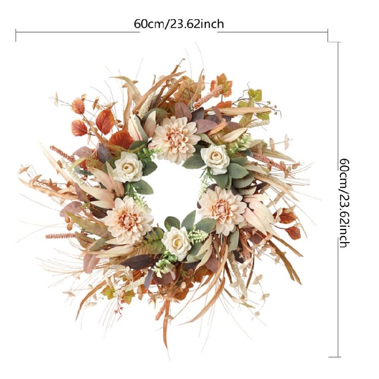 Cream Coffee Color Wreath for Front Door Handmade Artificial Floral Wreath with Bright Blooms and Foliages for Decors