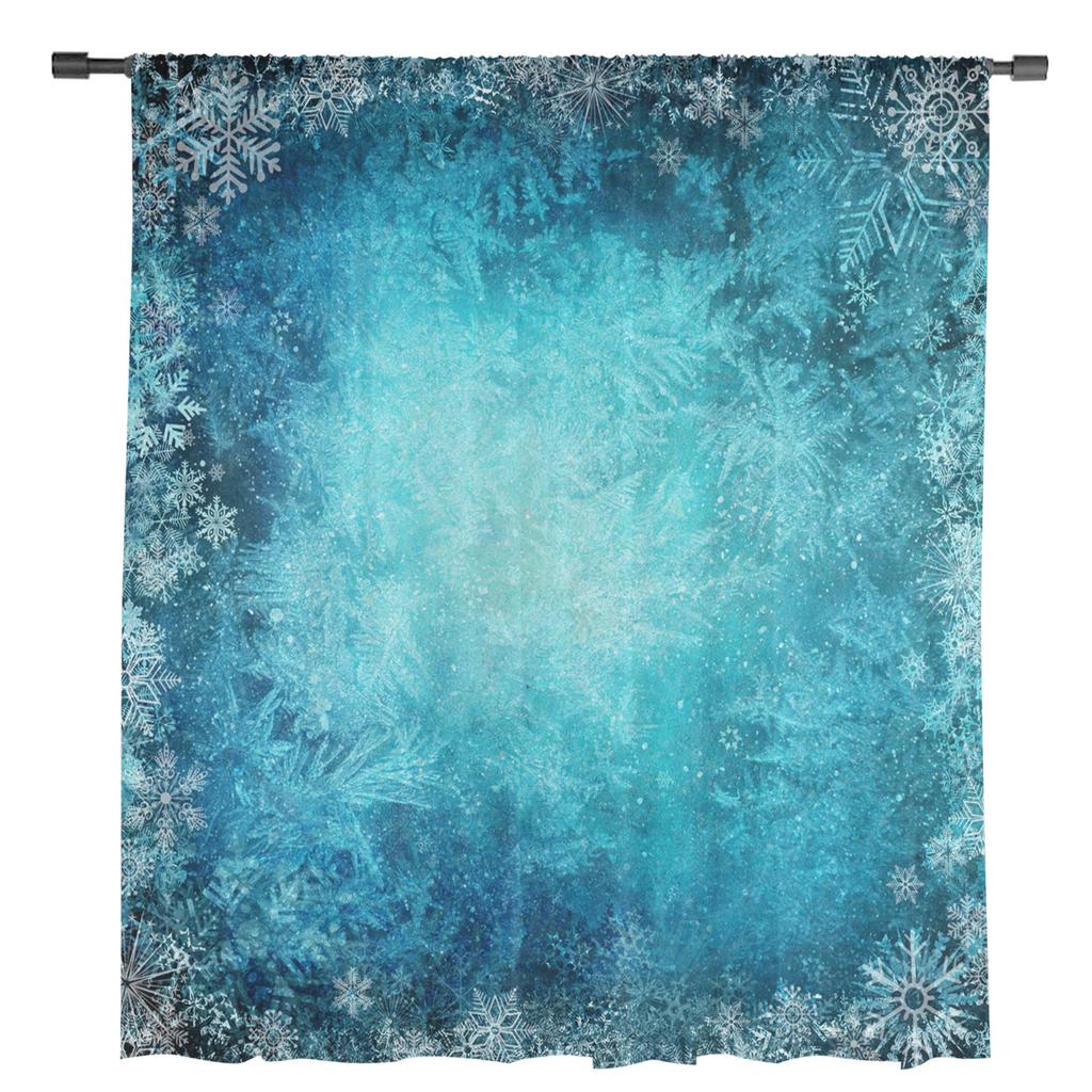 Снежинка синие зимние рождественские тюлевые оконные шторы для гостиной, прозрачная вуаль из органзы, занавеска для спальни, кухни, домашний декор, драпировка