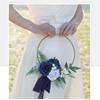 Bridesmaid Gold Hoop Bouquet for Wedding Bridal Shower Ceremony Artificial Rose Flower Hoop Wreath Front Door Wall Decoration