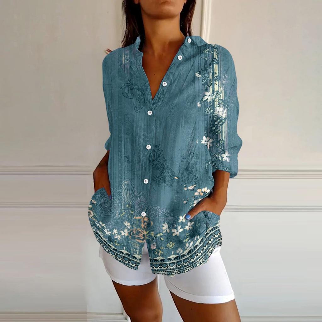 Womens Button Down Shirts Cotton Linen Long Sleeve Dress Shirts Casual Summer Tops Work Blouses