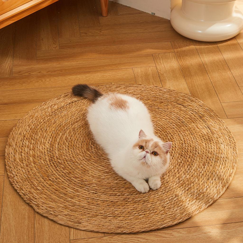 Natural Handwoven Straw Pad Jute Braided Area Rug Round Raffia Rug for Yoga Fitness Outdoor Rest Kitchen Decors
