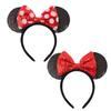 Shiny Sequin Mouse Ear Headbands, 2 PCS Classic Bow Headbands for Adult Women and Girls (Red Sequin & Red Dot)