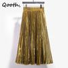 Spring Autumn Skirt Women's Elastic Waist Retro Luster Elegant Rulex A Line Maxi Skirts
