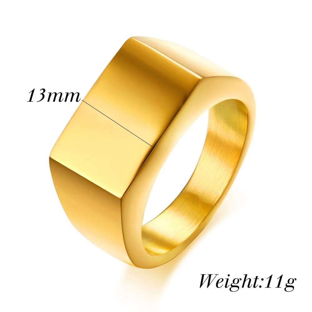 VQYSKO Square Signet Ring Stainless Steel Chunky Band for Men Women Punk Vintage Black Golden Silvery Ancient Thumb Ring Fashion