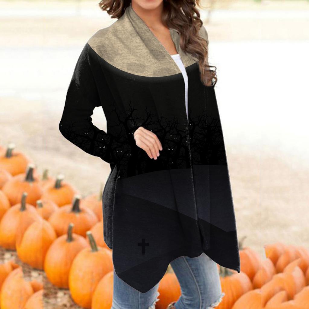 Женский кардиган, свободное повседневное верхнее пальто с карманами и длинными рукавами с принтом Хэллоуина