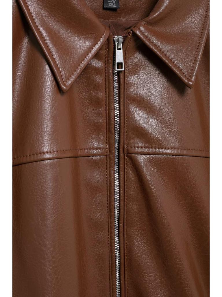 Весна 2025 Женская куртка-бомбер из искусственной кожи в европейском и американском стиле