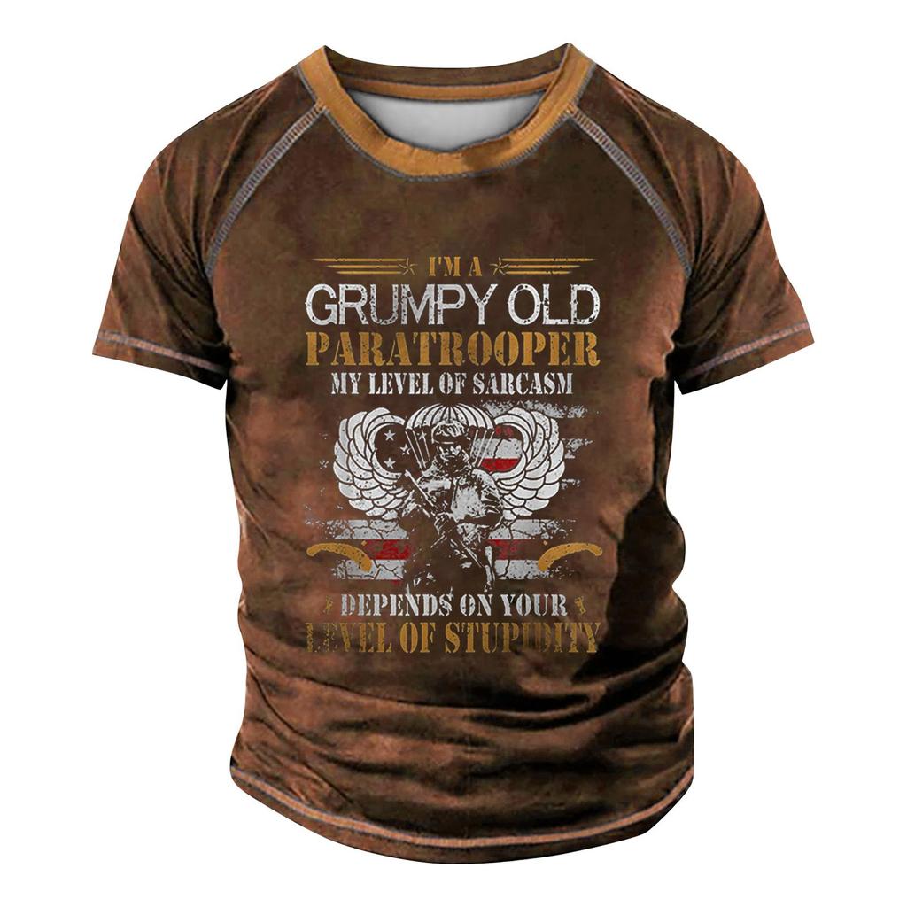 Men's Raglan T-shirt Retro Short Sleeve Round Neck Letter Printing Tops